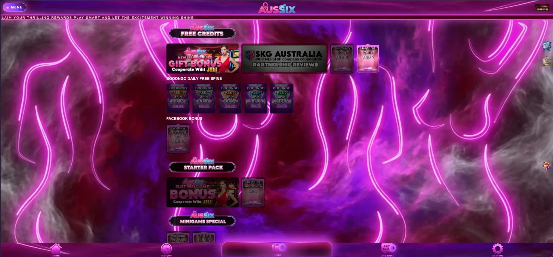 AusSix free credits and starter rewards