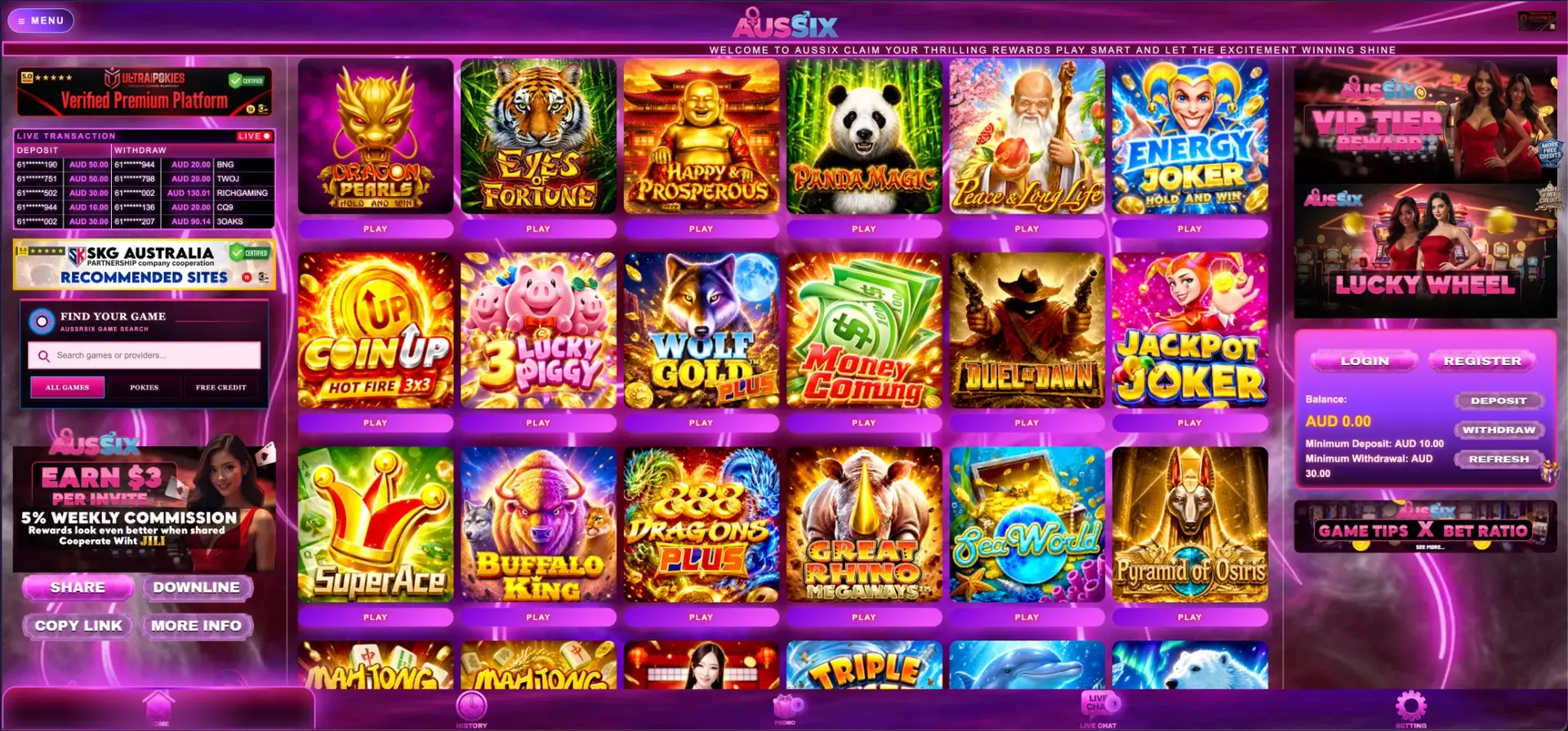 More AusSix pokies and feature games